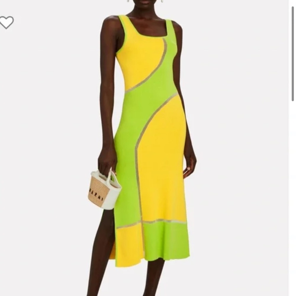 SOLID & STRIPED Yellow and Lime Green Colorblock Knit Coverup Dress